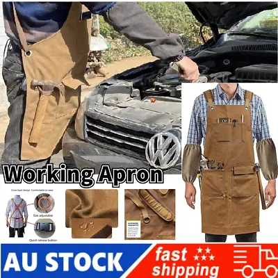 Woodworking Apron Waxed Canvas Tool Work Shop Chef Workshop Unisex Heavy Duty  • $43.88