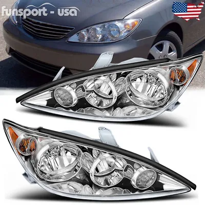 Chrome Headlights For 2005-2006 Toyota Camry Crystal Headlamps Assembly Pair Set • $69.99