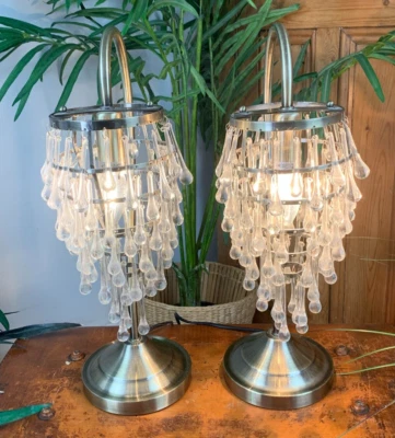£39.99 • Buy Pair Of Vintage Art Deco Style Glass Dropper Chandelier Bedside Table Lamps