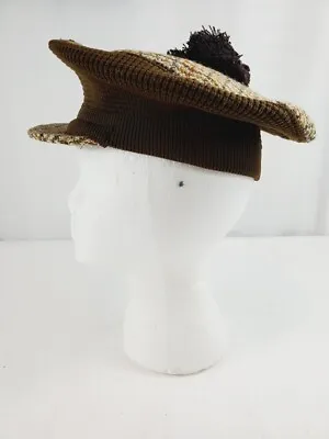 Vintage Scotch Hunting Brown Pom Wool Newsboy Style Hat Cap Trapper • $6.30