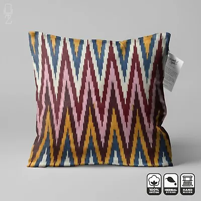 Multicoloured Zig Zag Pattern Handwoven IKAT Pillow Cover %100 Cotton 50x50 Cm • £26.40