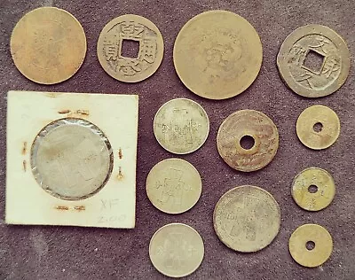 China Coin Lot - 13 Qing Dynasty Cash Coins & ROC Chinese Coins 1800s-1942 • $115