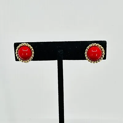 VTG Monet Earrings Red Button .5  Gold Tone Estate Costume Jewelry • $16.96