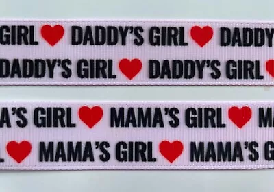 Mama's Daddy's Girl Pink Grosgrain Ribbon  7/8  Bows Adorable Red Heart Mommy's • $1.50