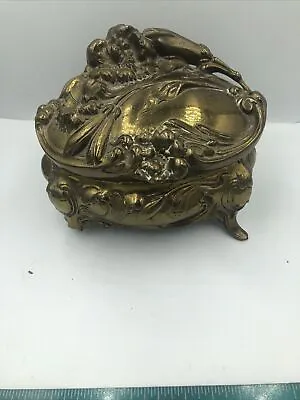 VINTAGE BRASS FLOWER ORMOLU TRINKET BOX VELVET LINING MARKED A25 Read • $15.95