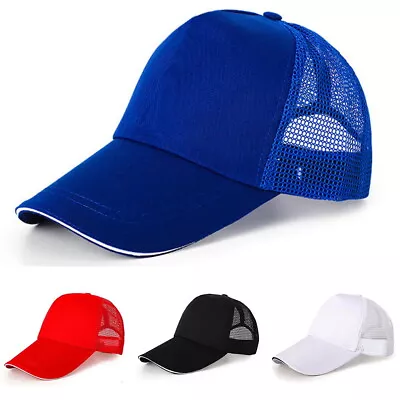 UK Baseball Mesh Cap Mens Womens Adjustable Plain Summer Classic Sports Sun Hat • £3.99