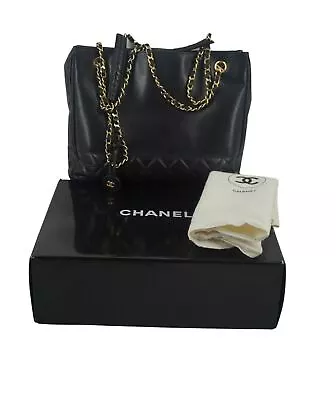 Vintage Chanel Leather Tote With Quilted Bottom & Chain Strap- Free Shipping USA • $1199.98