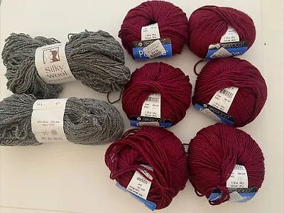 Berroco Yarn Lot Of 50 Merino 50 Silk Burgundy 8960/25 Color  X6 + Silky Yarn X2 • $26