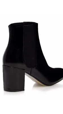 £24 • Buy Red Herring Womens Patent High Block Heel Ankle Boots Pull On Black Size 6 (39)