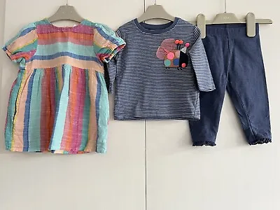 Baby Girls 6-9 Months NEXT Outfit Bundle Rainbow Stripes Ladybird Trouser Set  • £9.99