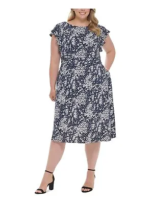 $25.99 • Buy JESSICA HOWARD Womens Navy Cap Sleeve Boat Neck Midi Fit + Flare Dress Plus 18W