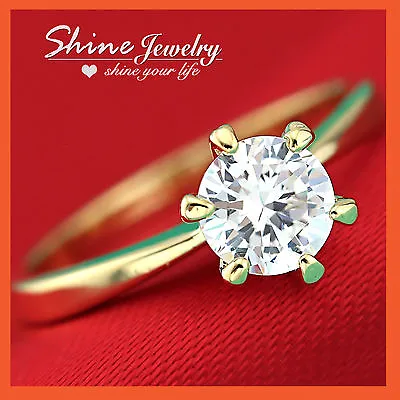 $7.99 • Buy 9k Gold Gf 1ct Solitaire Lab Diamond Solid Ladies Engagement Wedding Claw Ring