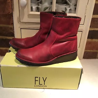 £32.99 • Buy Fly London Red Leather Ankle Boots Sz 40 (7) Good Condition 