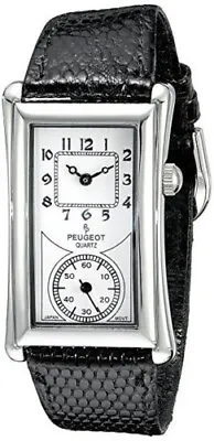 Peugeot Men's 2038S Vintage Contoured Dial Black Leather Doctors Silver Watch  • $69.99
