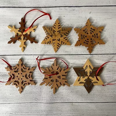 6 Wooden Snowflake Ornaments Handmade 3.25  Christmas Vintage  • $9.99