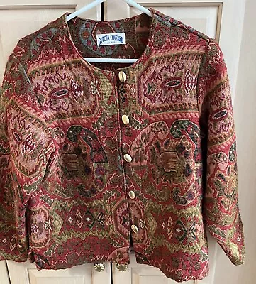 Vintage Woman's Gottcha Covered Buttoned Tapestry Geometric Jacket/small • $39