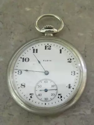 Vintage ELGIN Pocket Watch 19177850 7 Jewels Double Roller Silverode RUNNING • $25