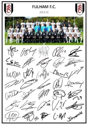 £5 • Buy 2022-23 Fulham Signed Team Picture Sheet (PRINTED AUTOGRAPHS - A4)