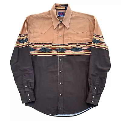 Vintage Roper Pearl Snap Western Shirt Size S-M Aztec Striped Orange Brown • $29.99