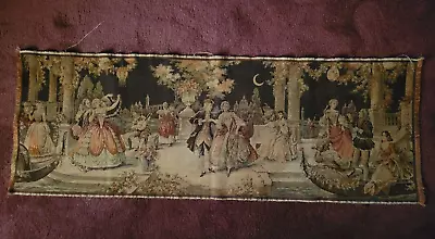 ANTIQUE Belgium Vintage Tapestry Wall Hanging 55”x19” Dance Scene At Night 1912? • $85