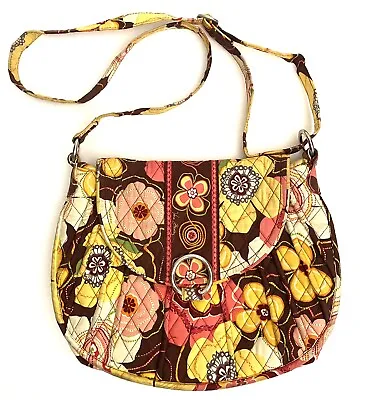 Vera Bradley Buttercup Medium Crossbody Bag Brown Yellow Pink Floral Quilted • $11.99