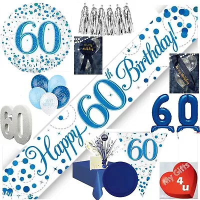 White Blue Age 60th & Happy Birthday Party Decorations Buntings Banners Balloons • £3.99