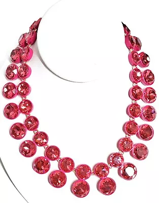 J.Crew Sparkly Crystal Double Drop Statement Necklace Fuchsia Pink BQ558 NWT • $69.99