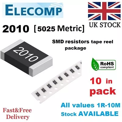 2010 Resistors 1% 5% E24 Range 0 Ohm-10M Ohm (10 In Pack) Free Postage UK Stock • £2.05