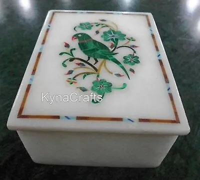 Parrot Pattern Inlay Work Necklace Box White Marble Jewelry Box From Vintage Art • $117