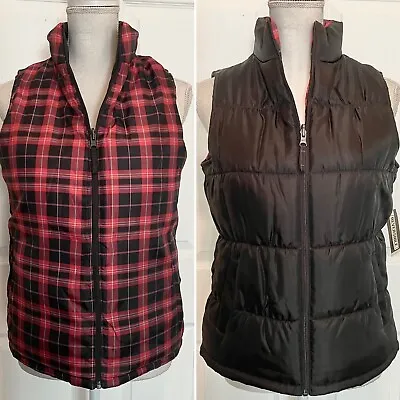 *NWT* MERONA - Women's Black/Red Plaid Reversible Vest Jacket Coat Size Small • $15