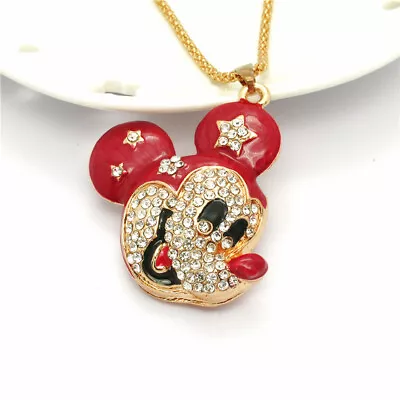 New Fashion Women Lovely Red Enamel Mouse Head Crystal Pendant Chain Necklace • $3.59