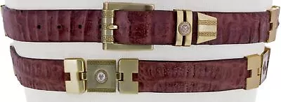 Mens Real Crocodile Skin Belt Burgundy Exotic Leather Western Cowboy Gold Links • $83.99