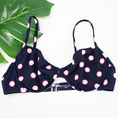 J Crew Bikini Swim Top Size 12 Swimsuit Top Pink Blue White Polka Dots Underwire • $14.41