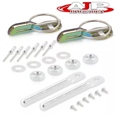 Hood Security Bonnet Secure Latching Pins Mounting Kit Billet Aluminum Neochrome • $9.99