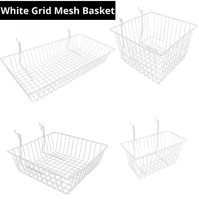White Grid Mesh/Slatwall Basket Retail Shop Heavy Duty Display Storage Basket • £13.08