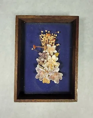 Vintage REAL SHELL Baby Breath Flowers Bouquet ART Picture Wood Frame Hippie  • $18.50
