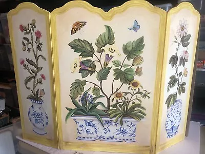 VINTAGE Susan Welsh 1996 3 Panel Fireplace Screen Floral Butterflies • $399.94