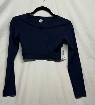 Chasse Mock V Neck Long Sleeve Crop Top Cheer X Small Navy • £12.34