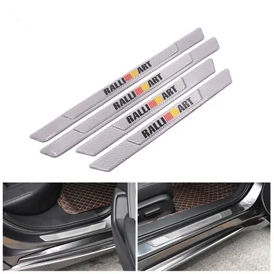 4PCS RALLIART Silver Carbon Fiber Car Door Scuff Sill Cover Panel Step Protector • $25