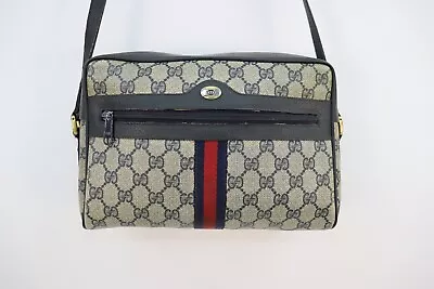 Vintage Gucci Logo Crossbody Bag Sherry Line Blue With Gold Hardware • $20.50