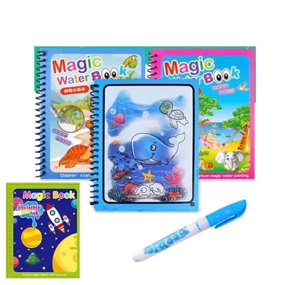 4Pcs Magic Water Colouring Book Children Reusable Drawing Book With Pen • £13.50