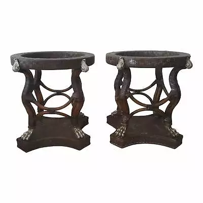 Pair Of Burnt Bamboo Rattan Claw Feet Dining Table Pedestals Side Tables • $599