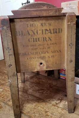 $185 • Buy Yellow Mustard Paint The New Blanchard N.h Wooden Butter Churn Antique 1878 