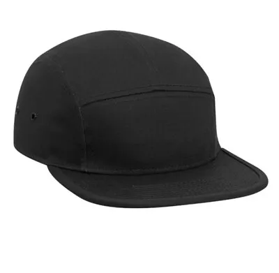 New Black Camper 5 Panel Strap Back Adjustable Skate Flat Structured 1511098 • $13.95