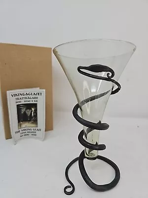 'Vikingaglaset' Iron Viking Drinking Horn Stand And Glass Goblet From Sweden • $14.85