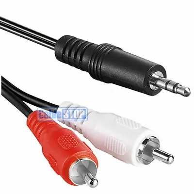 SHIELDED Short 50cm 3.5mm Stereo AUX Jack To RED & WHITE RCA Phono Cable 0.5m • £2.65