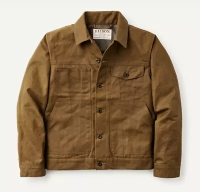 Filson Tin Cloth Short Lined Cruiser Jacket Waxed Cotton L Workwear Dark Tan • $239.95