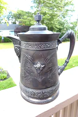 1868 #27 Meriden B Co Victorian Ornate Silverplate Water Pitcher Enamel Lined • $49.99