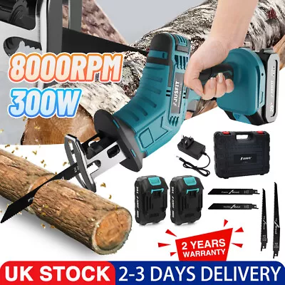 Cordless Electric Reciprocating Saw Sabre Saw 2x Battery Charger 4 Blade Kit • £19.33