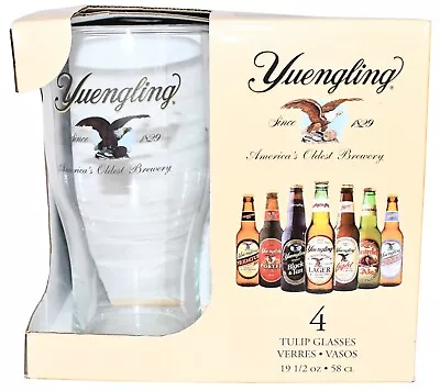 NIB Yuengling Beer Tulip Pilsner Glasses Cups Set Of 4 G7228 Clear 19.5 Oz. 58cl • $74.95